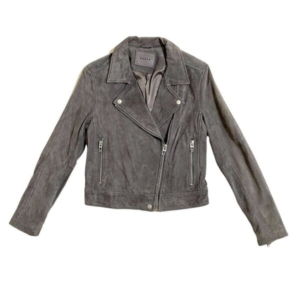 BlankNyc Grey Suede Leather Moto Jacket Zip Asymmetric Crop Biker SZ M New